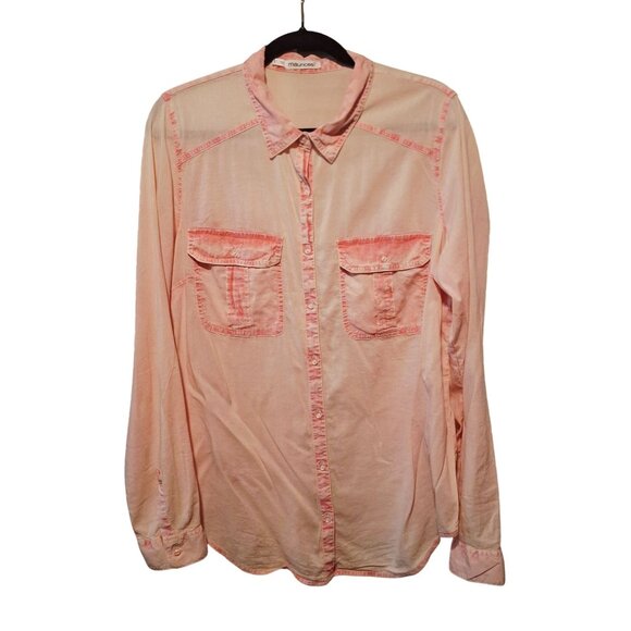 Maurices Womens Button-Down Distressed Faded Lightweight Peach Shirt Size 1 Lg - Picture 1 of 10
